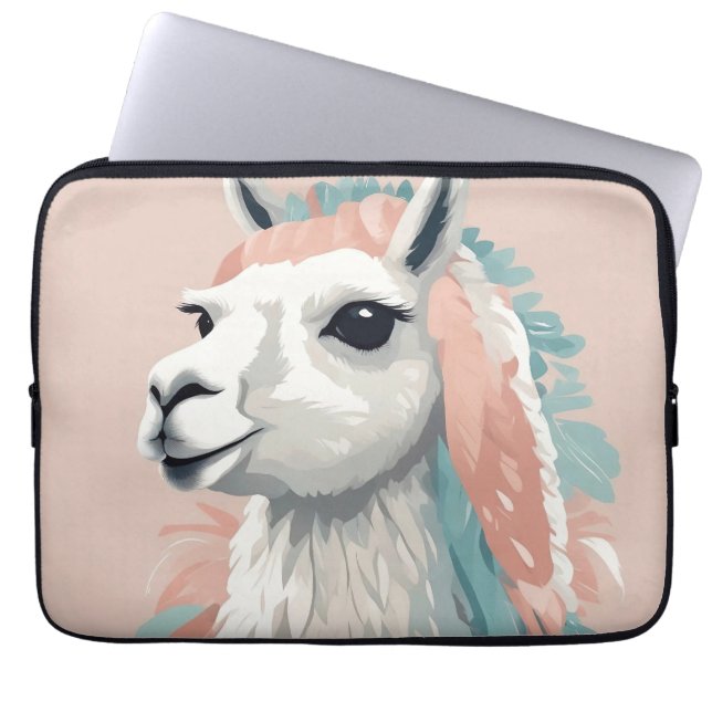 Cute Llama med Colorful Päls på huvudet Laptop Fodral (Framsidan)