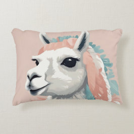 Cute Llama med Colorful Päls på huvudet Prydnadskudde
