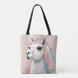 Cute Llama med Colorful Päls på huvudet Tygkasse