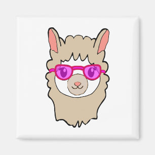 Cute Llama med glasögon Teckning Magnet