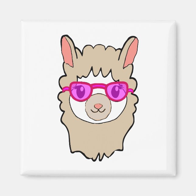 Cute Llama med glasögon Teckning Magnet (Framsidan)