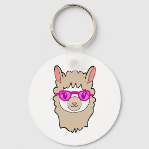Cute Llama med glasögon Teckning Nyckelring