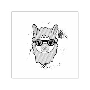 Cute Llama med glasögon Teckning Självfärgande Stämpel