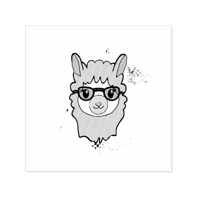 Cute Llama med glasögon Teckning Självfärgande Stämpel (Design)