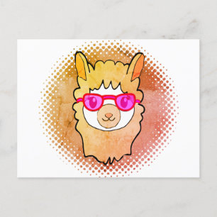 Cute Llama med glasögon Teckning Vykort