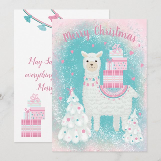 Cute Llama med julklappar (Fram/baksida)