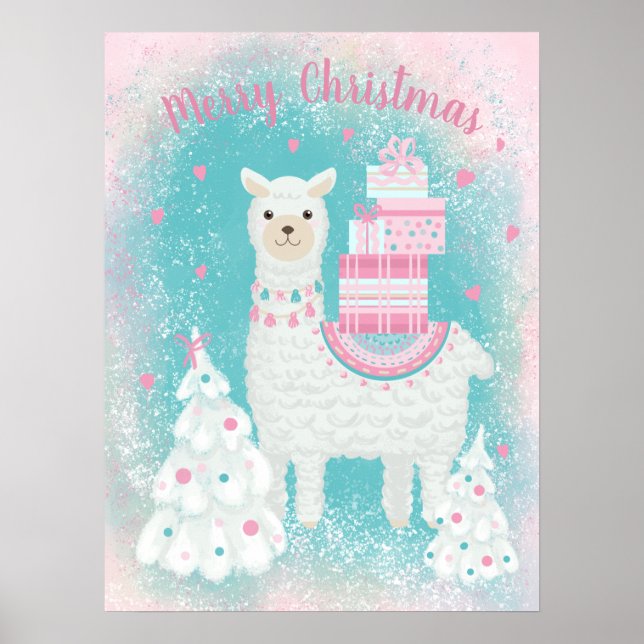 Cute Llama med julklappar Poster (Framsidan)