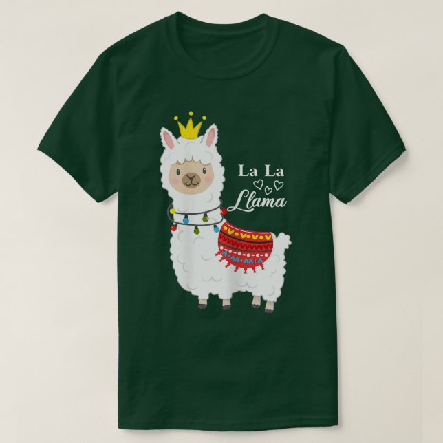 Cute llama med krona och fairy ljus är en prin t shirt (Design framsida)