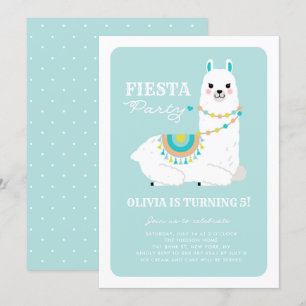 Cute Llama med Pom Poms Blue Fiesta Barns födelsed Inbjudningar