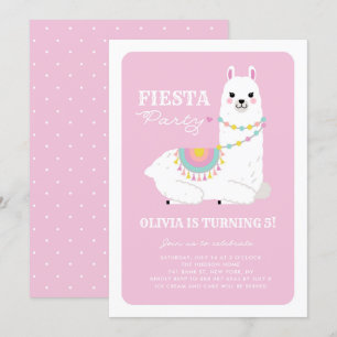 Cute Llama med Pom Poms Rosa Fiesta Barns födelsed Inbjudningar