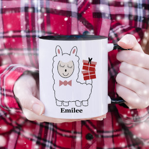 Cute Llama med röd presenter-jul Mugg
