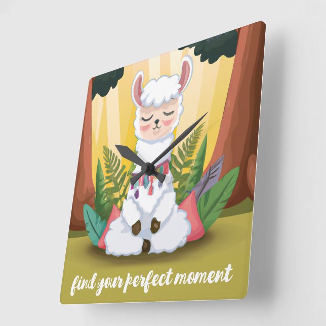 Cute Llama Meditating in Magic Forest Fyrkantig Klocka (Vinkel)