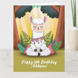 Cute Llama Meditation i Magic Forest Birthday Kort