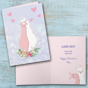 Cute Llama Mia i Kärlek Valentine Helgkort
