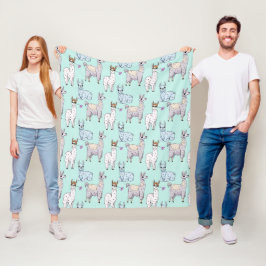 Cute Llama Mönster på Grönt Fleecefilt