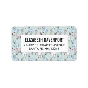 Cute Llama Mönster på Polka dots Adressetikett