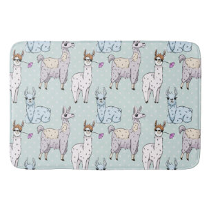 Cute Llama Mönster på Polka dots Badrumsmatta