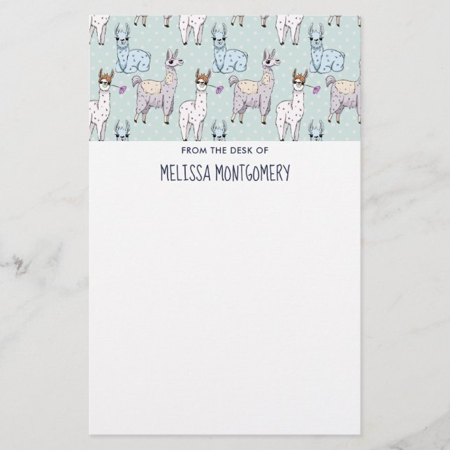 Cute Llama Mönster på Polka dots Brevpapper (Framsida)