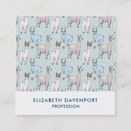Cute Llama Mönster på Polka dots Fyrkantigt Visitkort