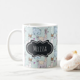 Cute Llama Mönster på Polka dots Kaffemugg