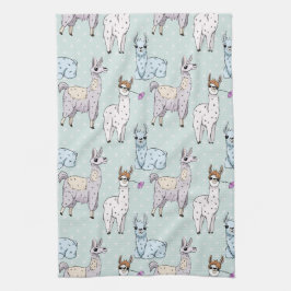 Cute Llama Mönster på Polka dots Kökshandduk