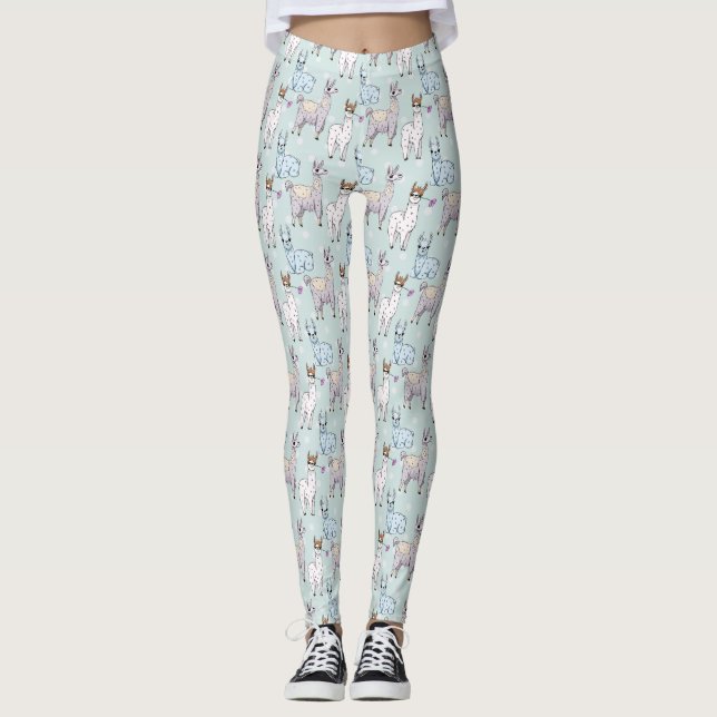 Cute Llama Mönster på Polka dots Leggings (Framsida)