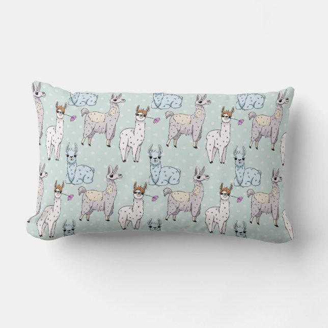 Cute Llama Mönster på Polka dots Lumbarkudde (Framsida)