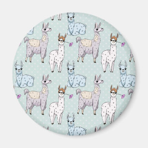 Cute Llama Mönster på Polka dots Magnet