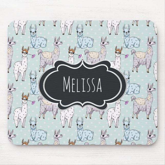 Cute Llama Mönster på Polka dots Musmatta (Framsidan)