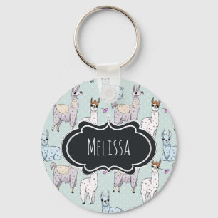Cute Llama Mönster på Polka dots Nyckelring
