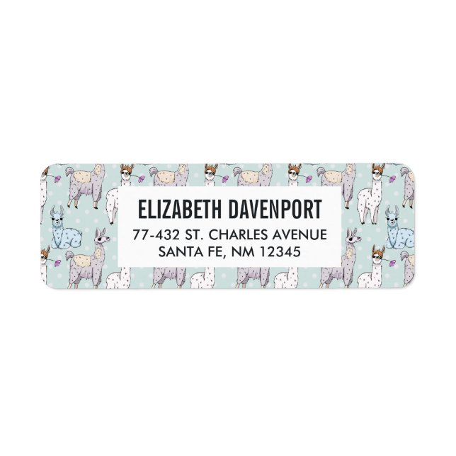 Cute Llama Mönster på Polka dots Returadress Etikett (Framsidan)