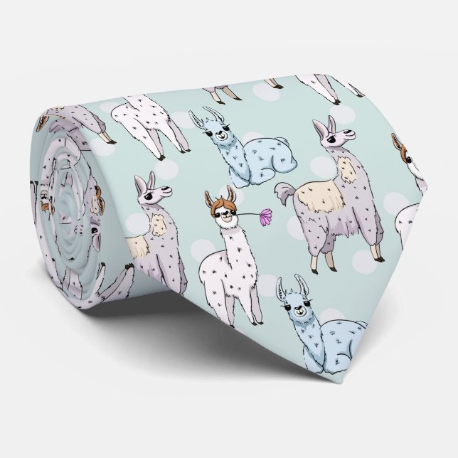 Cute Llama Mönster på Polka dots Slips (Rullad)