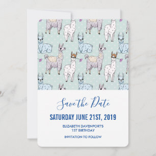 Cute Llama Mönster på Polka dots Spara Datumet
