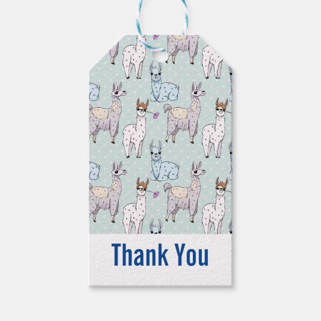 Cute Llama Mönster på Polka dots Tack Presentetikett (Framsidan)