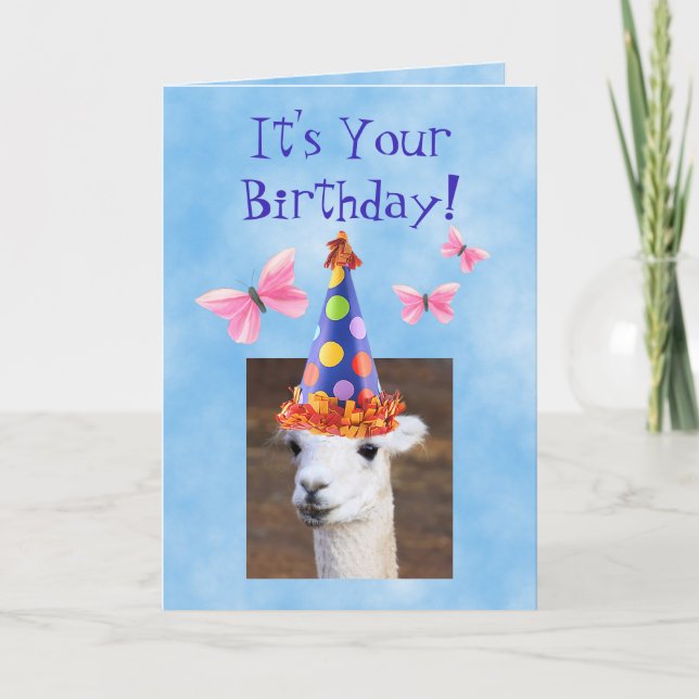 Cute Llama och Butterflies Birthday Kort (Framsida)