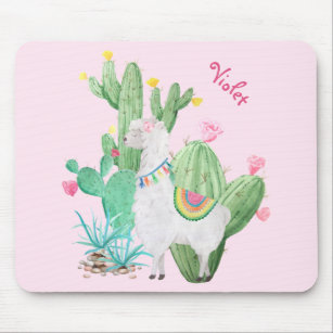 Cute Llama och Cactus Watercolor - Pastellernas Ro Musmatta