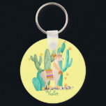Cute Llama och Cactus with Flowers - Gult Nyckelring<br><div class="desc">Cute Lama-scenen i vattenfärg, som du kan anpassa med ditt namn eller din anpassningsbar. Den här söt blond Lama har en blomma och fjädrar i sitt hår, en passande garland och ett traditionellt peruanskt sadelkött. Hon står i en blommar Cactus-trädgård med söt gult och bakgrunden till gulten. Bläddra i vår...</div>