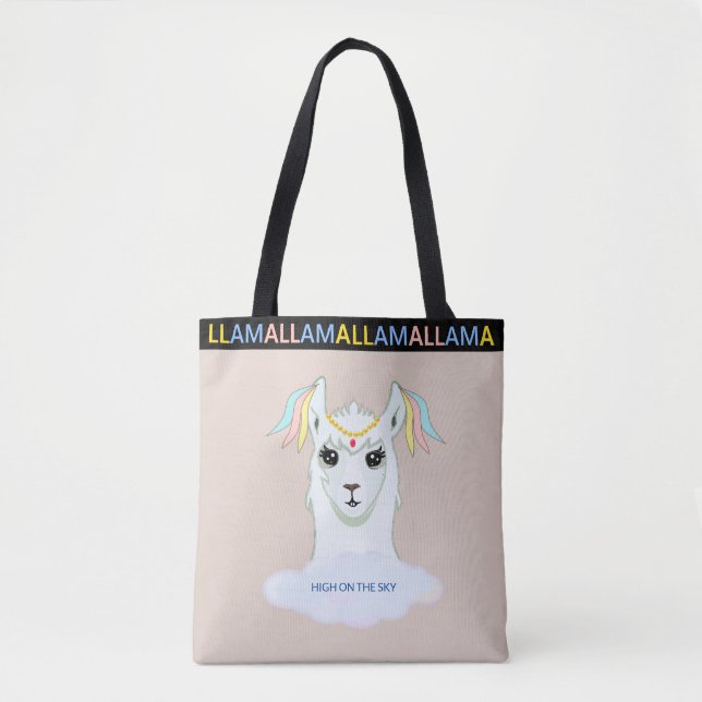 Cute Llama på Beige Tote Bag Tygkasse (Framsida)