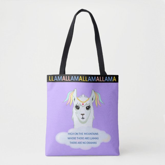 Cute Llama på Lavender Blue Tote Bag Tygkasse (Framsida)