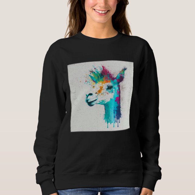 Cute Llama Paint Splatter Colorful Women Kids T Shirt (Framsida)