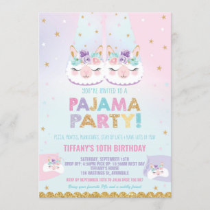 Cute Llama Pajama Födelsedagsfest Sleepover Inbjudningar