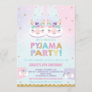 Cute Llama Pajama Födelsedagsfest Sleepover Slumbe Inbjudningar