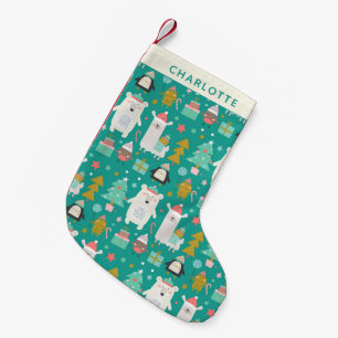 Cute Llama Polar Bear Penguin Mönster Personlig Liten Julstrumpa