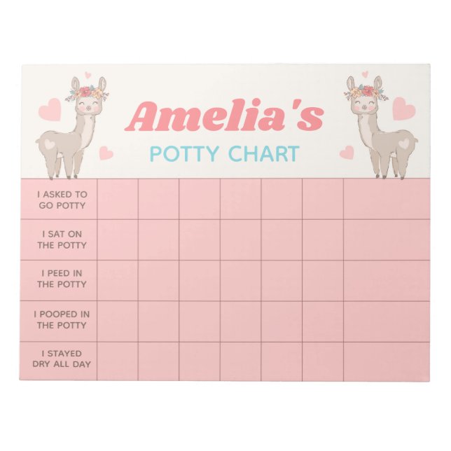 Cute Llama Potty Chart Personlig Namn & Tasks Anteckningsblock (Framsida)