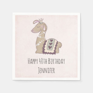 Cute Llama Princess Wearing a Krona Birthday Pappersservett