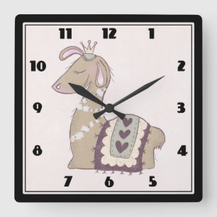 Cute Llama Princess Wearing a Krona Fyrkantig Klocka