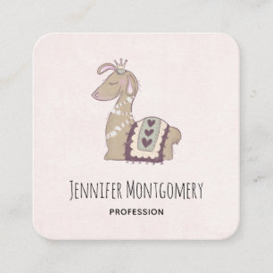 Cute Llama Princess Wearing a Krona Fyrkantigt Visitkort