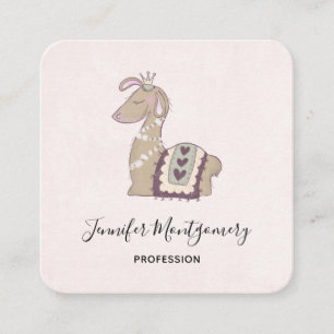 Cute Llama Princess Wearing a Krona Fyrkantigt Visitkort