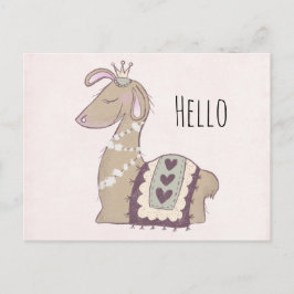 Cute Llama Princess Wearing a Krona Hej Vykort