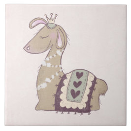 Cute Llama Princess Wearing a Krona Kakelplatta